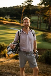 Dr Chris Critoph playing golf, staying active as part of his own preventative health approach